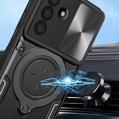 Samsung Galaxy A36 5G Magnetic Holder CD Texture Sliding Camshield Phone Case, TPU PC Shockproof Cover