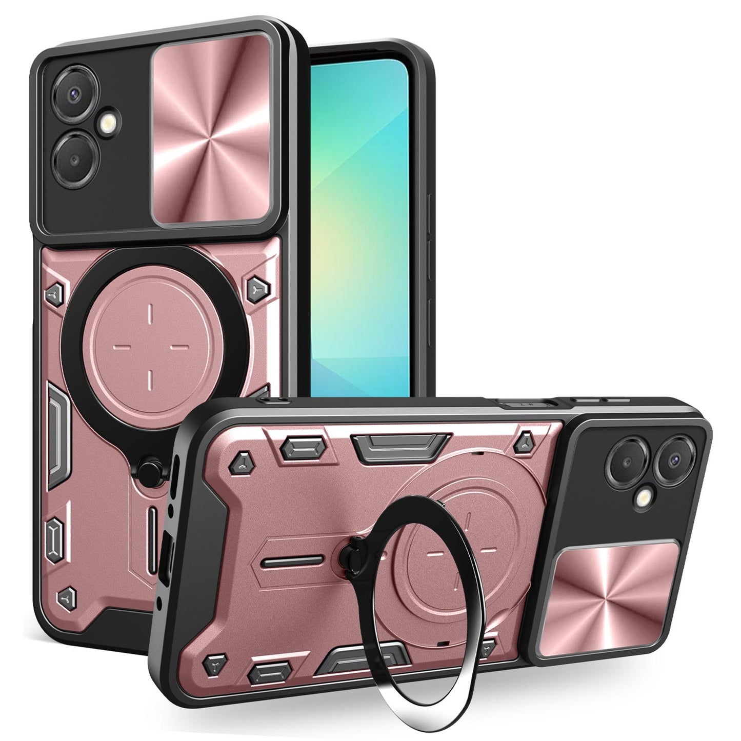Samsung Galaxy A06 5G Magnetic Holder CD Texture Sliding Camshield Phone Case, TPU PC Shockproof Cover