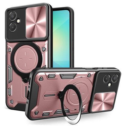 Samsung Galaxy A06 5G Magnetic Holder CD Texture Sliding Camshield Phone Case, TPU PC Shockproof Cover