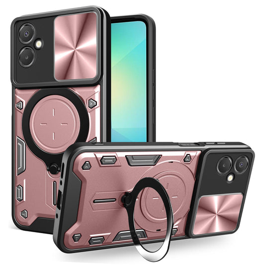 Samsung Galaxy A06 5G Magnetic Holder CD Texture Sliding Camshield Phone Case, TPU PC Shockproof Cover