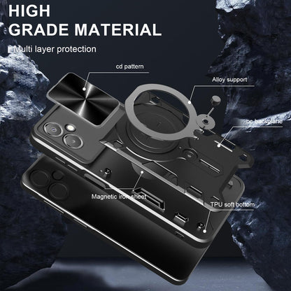 Samsung Galaxy A06 5G Magnetic Holder CD Texture Sliding Camshield Phone Case, TPU PC Shockproof Cover