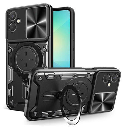 Samsung Galaxy A06 5G Magnetic Holder CD Texture Sliding Camshield Phone Case, TPU PC Shockproof Cover