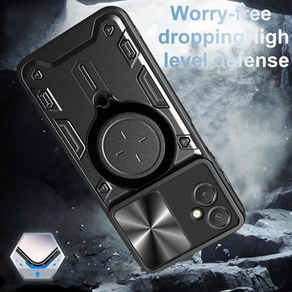 Samsung Galaxy A06 5G Magnetic Holder CD Texture Sliding Camshield Phone Case, TPU PC Shockproof Cover