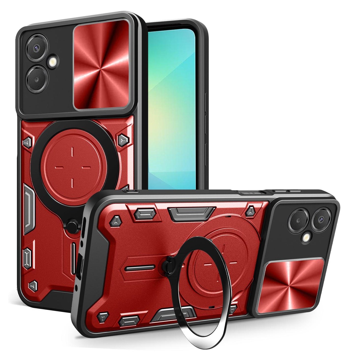 Samsung Galaxy A06 5G Magnetic Holder CD Texture Sliding Camshield Phone Case, TPU PC Shockproof Cover