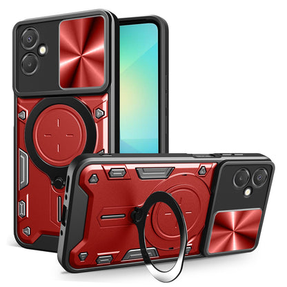 Samsung Galaxy A06 5G Magnetic Holder CD Texture Sliding Camshield Phone Case, TPU PC Shockproof Cover