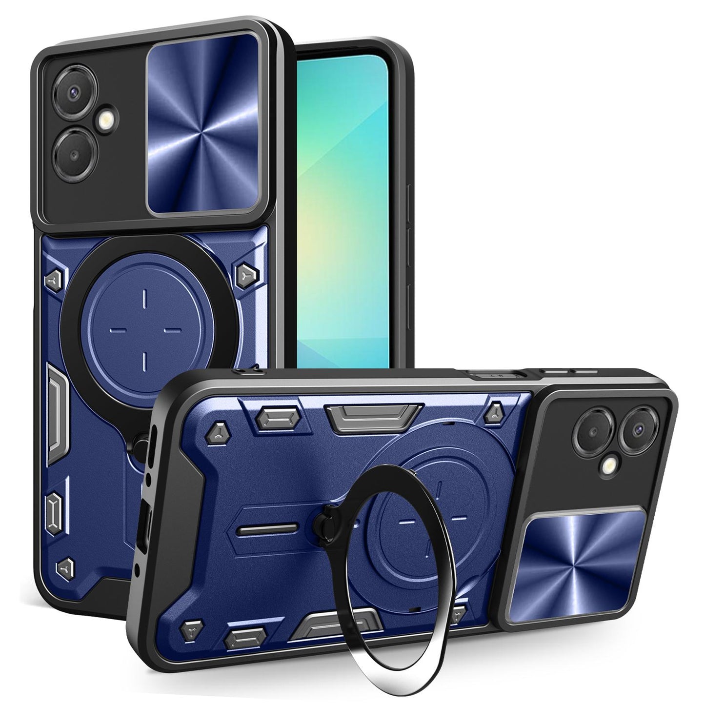 Samsung Galaxy A06 5G Magnetic Holder CD Texture Sliding Camshield Phone Case, TPU PC Shockproof Cover
