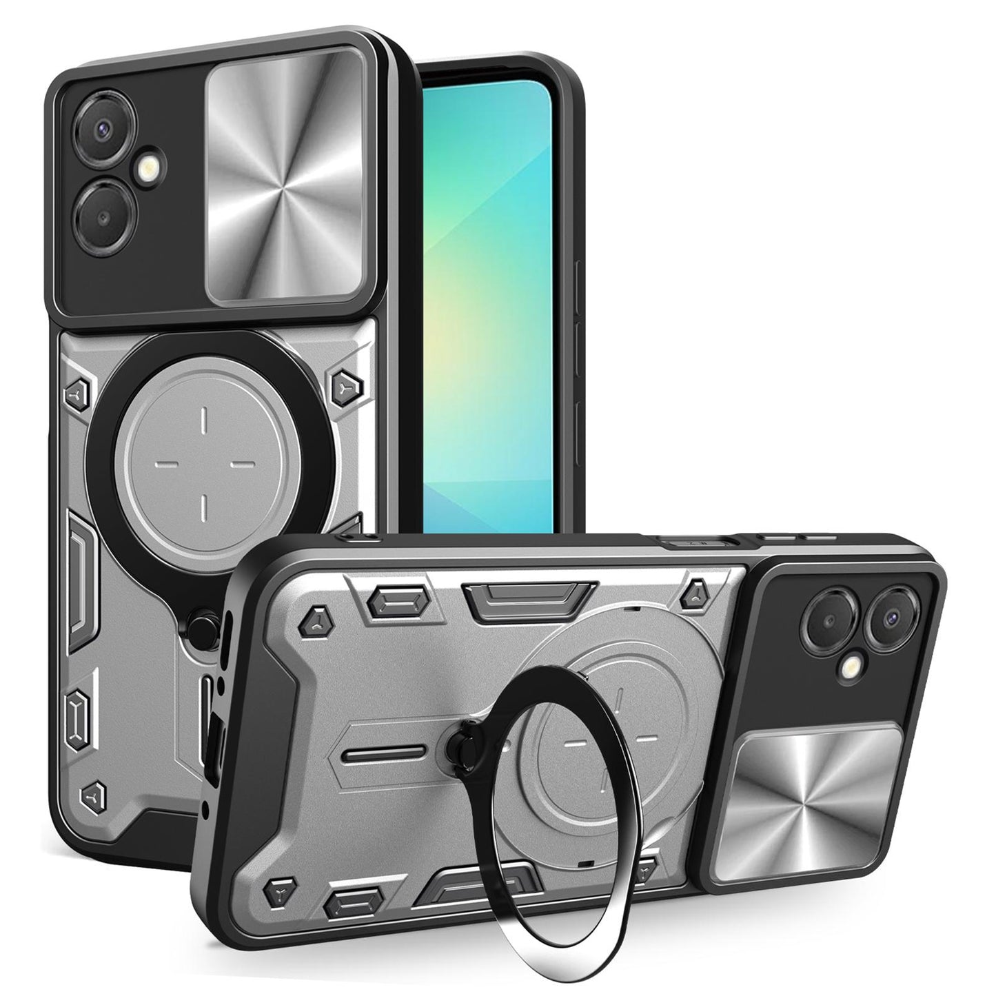 Samsung Galaxy A06 5G Magnetic Holder CD Texture Sliding Camshield Phone Case, TPU PC Shockproof Cover