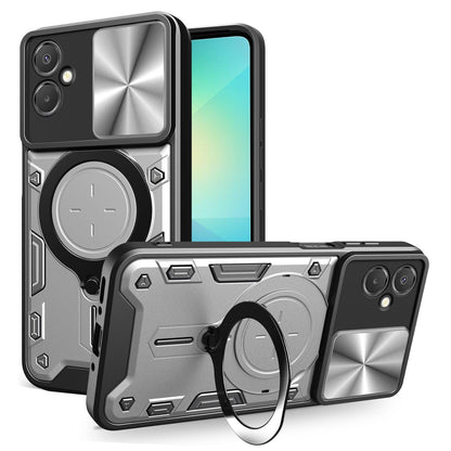 Samsung Galaxy A06 5G Magnetic Holder CD Texture Sliding Camshield Phone Case, TPU PC Shockproof Cover