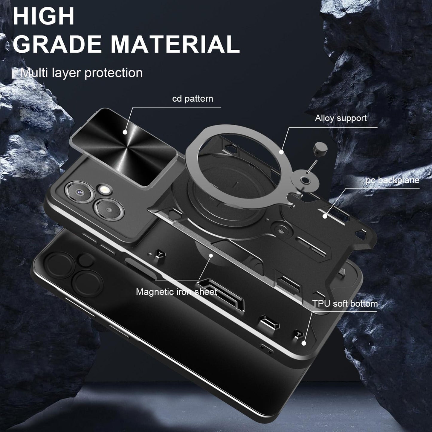 Samsung Galaxy A06 5G Magnetic Holder CD Texture Sliding Camshield Phone Case, TPU PC Shockproof Cover