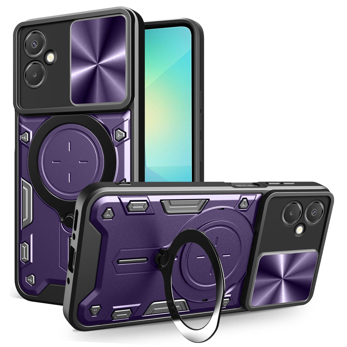 Samsung Galaxy A06 5G Magnetic Holder CD Texture Sliding Camshield Phone Case, TPU PC Shockproof Cover