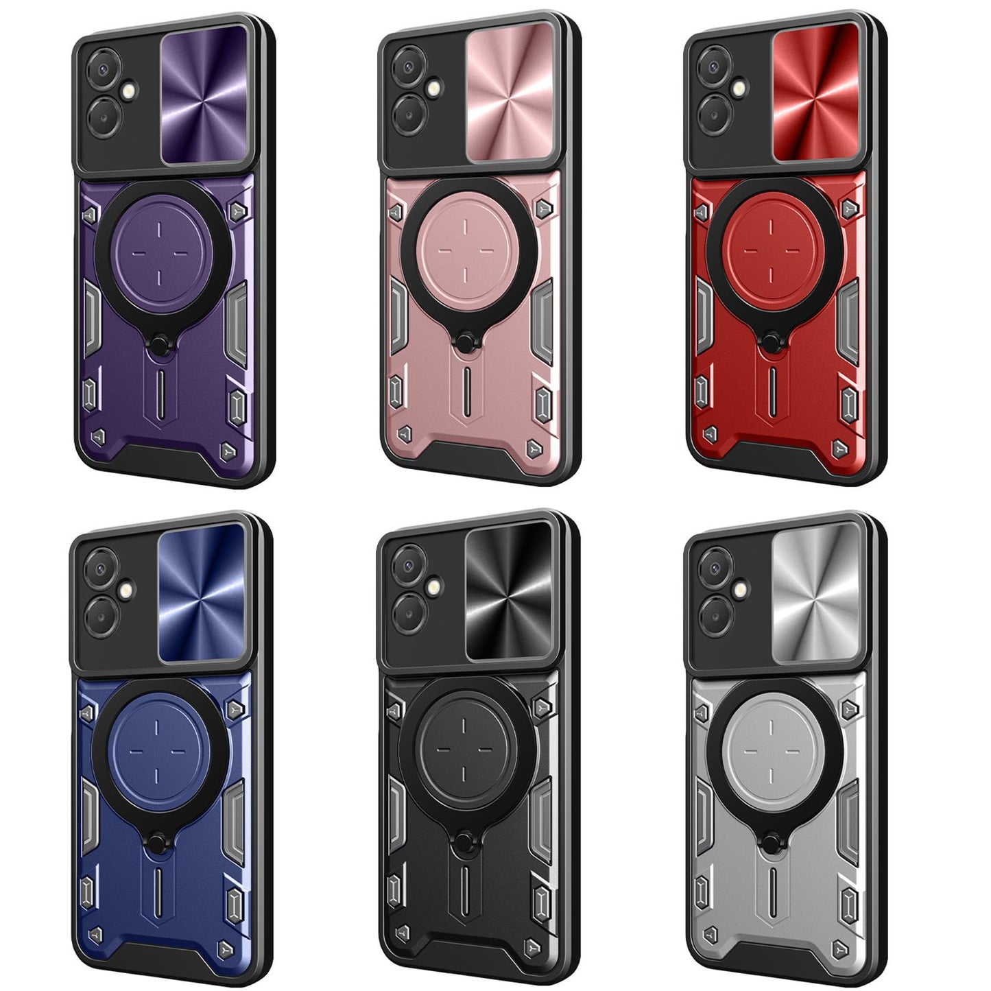 Samsung Galaxy A06 5G Magnetic Holder CD Texture Sliding Camshield Phone Case, TPU PC Shockproof Cover