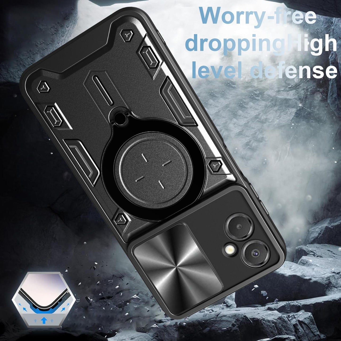 Samsung Galaxy A06 5G Magnetic Holder CD Texture Sliding Camshield Phone Case, TPU PC Shockproof Cover
