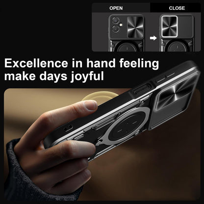 Samsung Galaxy A06 5G Magnetic Holder CD Texture Sliding Camshield Phone Case, TPU PC Shockproof Cover