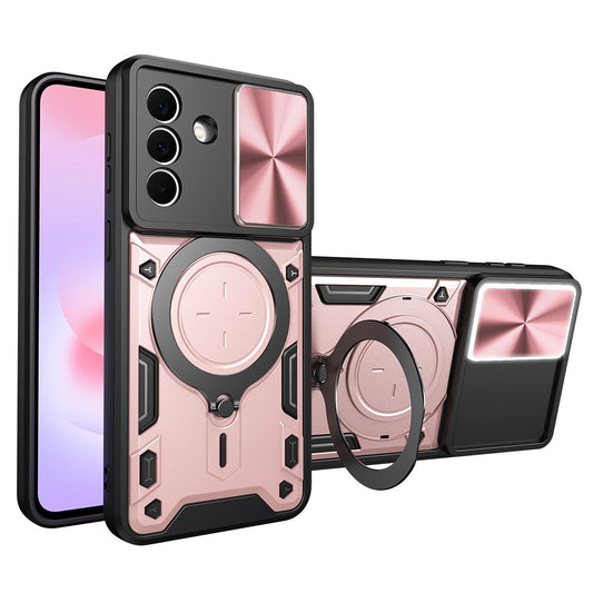 Samsung Galaxy A37 5G Magnetic Holder CD Texture Sliding Camshield Phone Case, TPU PC Shockproof Cover