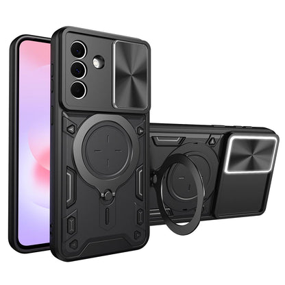 Samsung Galaxy A37 5G Magnetic Holder CD Texture Sliding Camshield Phone Case, TPU PC Shockproof Cover