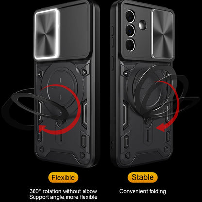 Samsung Galaxy A37 5G Magnetic Holder CD Texture Sliding Camshield Phone Case, TPU PC Shockproof Cover