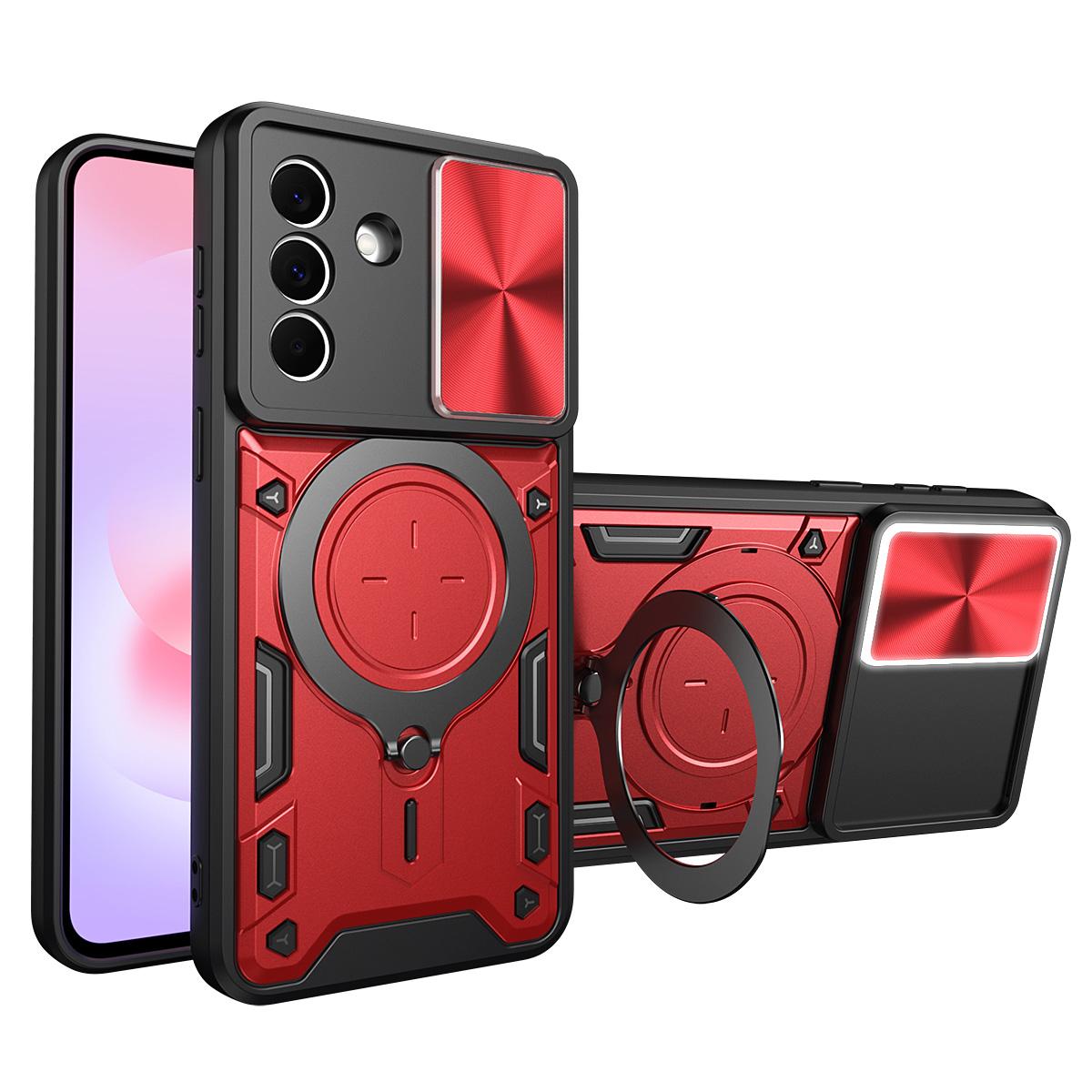 Samsung Galaxy A37 5G Magnetic Holder CD Texture Sliding Camshield Phone Case, TPU PC Shockproof Cover