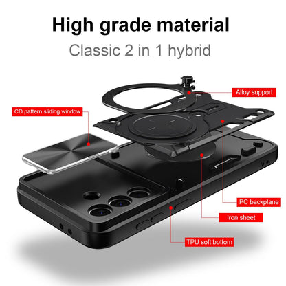 Samsung Galaxy A37 5G Magnetic Holder CD Texture Sliding Camshield Phone Case, TPU PC Shockproof Cover