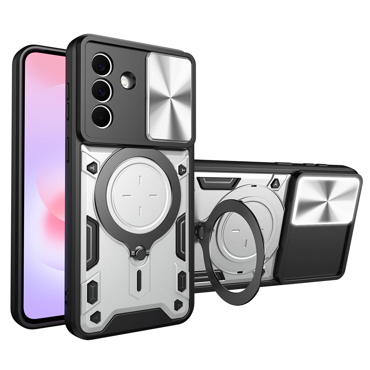 Samsung Galaxy A37 5G Magnetic Holder CD Texture Sliding Camshield Phone Case, TPU PC Shockproof Cover