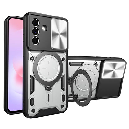 Samsung Galaxy A37 5G Magnetic Holder CD Texture Sliding Camshield Phone Case, TPU PC Shockproof Cover
