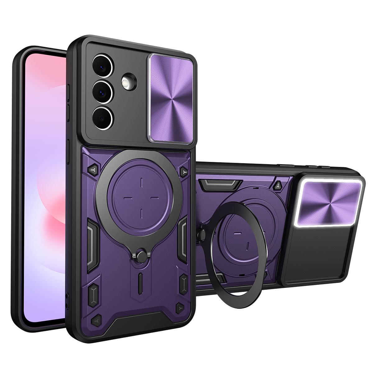 Samsung Galaxy A37 5G Magnetic Holder CD Texture Sliding Camshield Phone Case, TPU PC Shockproof Cover