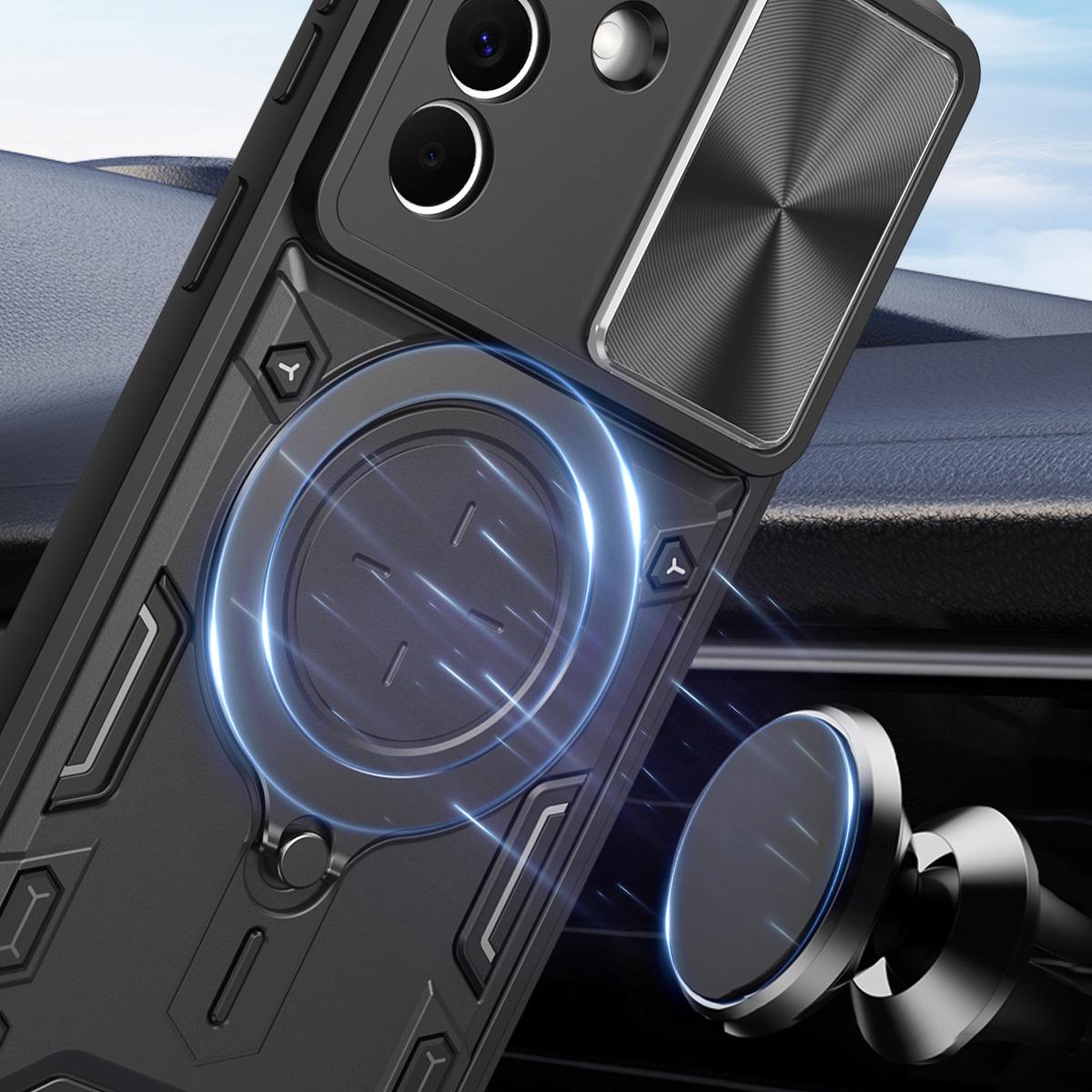 Samsung Galaxy A37 5G Magnetic Holder CD Texture Sliding Camshield Phone Case, TPU PC Shockproof Cover