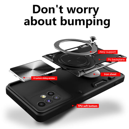 Samsung Galaxy M51 Magnetic Holder CD Texture Sliding Camshield Phone Case, TPU PC Shockproof Cover