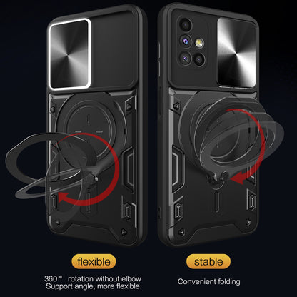 Samsung Galaxy M51 Magnetic Holder CD Texture Sliding Camshield Phone Case, TPU PC Shockproof Cover