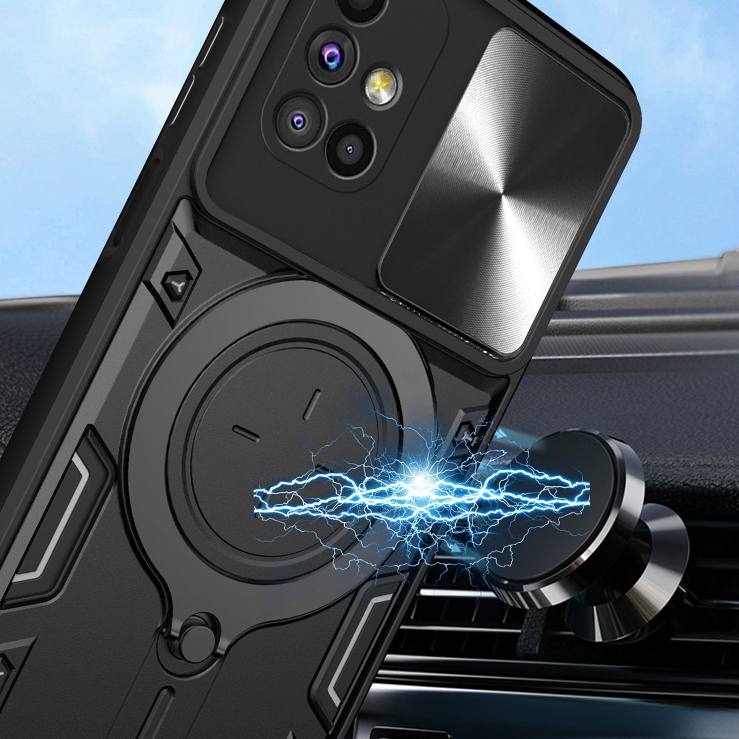 Samsung Galaxy M51 Magnetic Holder CD Texture Sliding Camshield Phone Case, TPU PC Shockproof Cover