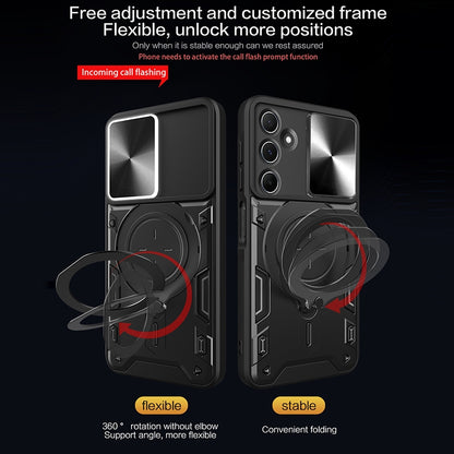 Samsung Galaxy M35 Magnetic Holder CD Texture Sliding Camshield Phone Case, TPU PC Shockproof Cover
