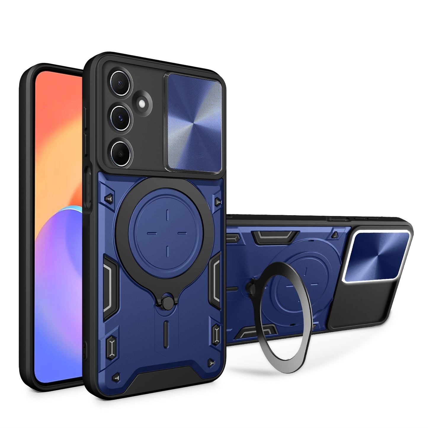 Samsung Galaxy M35 Magnetic Holder CD Texture Sliding Camshield Phone Case, TPU PC Shockproof Cover