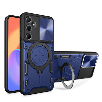 Samsung Galaxy M35 Magnetic Holder CD Texture Sliding Camshield Phone Case, TPU PC Shockproof Cover