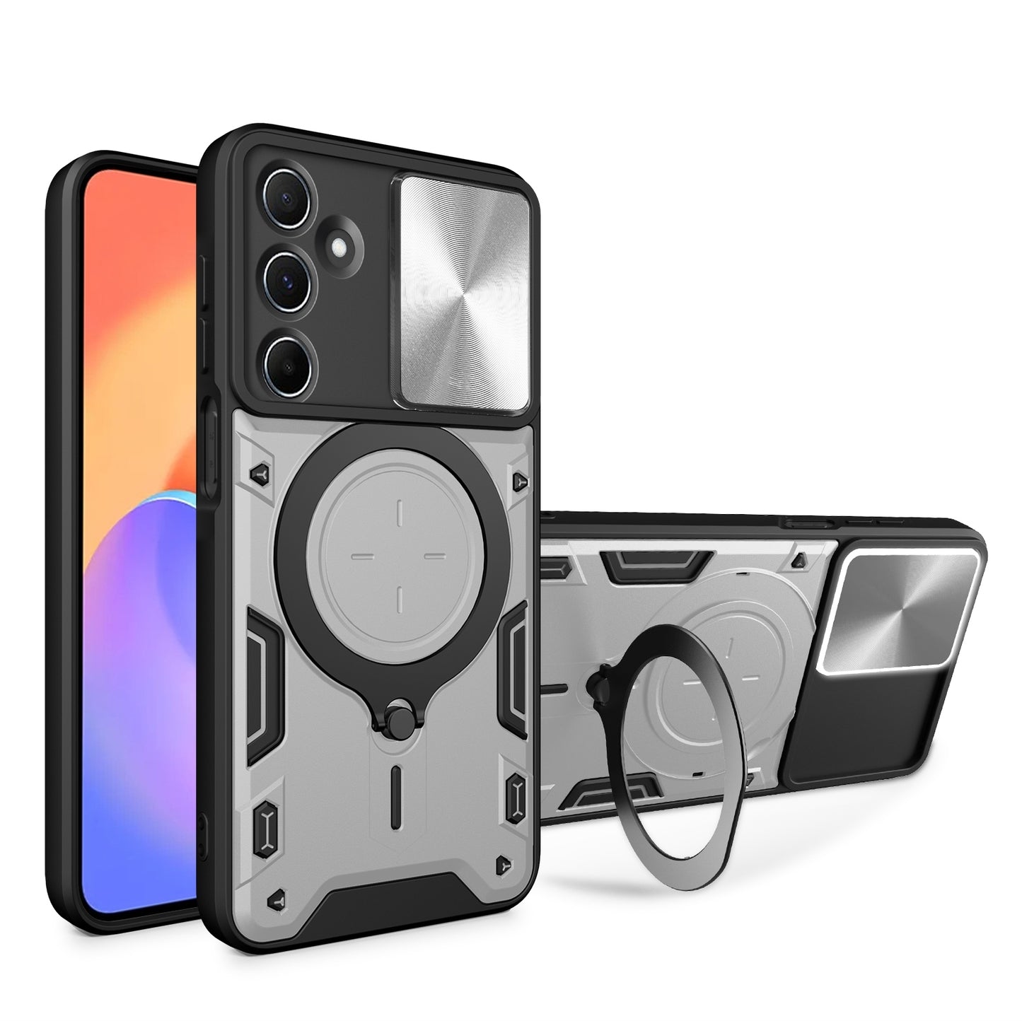 Samsung Galaxy M35 Magnetic Holder CD Texture Sliding Camshield Phone Case, TPU PC Shockproof Cover