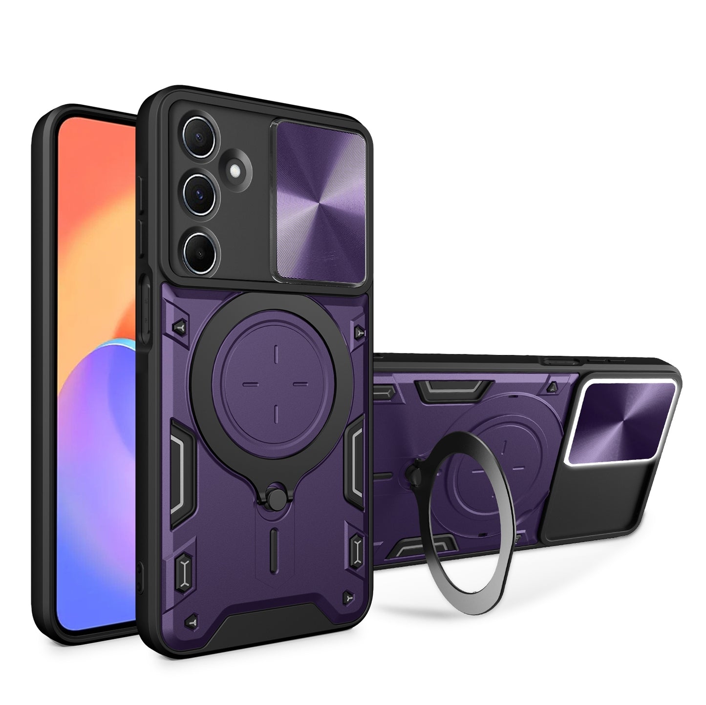 Samsung Galaxy M35 Magnetic Holder CD Texture Sliding Camshield Phone Case, TPU PC Shockproof Cover