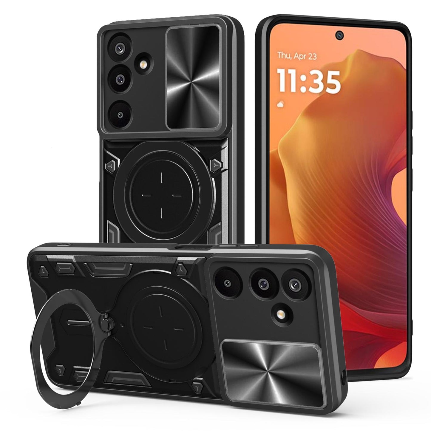 Samsung Galaxy M16 5G Magnetic Holder CD Texture Sliding Camshield Phone Case, TPU PC Shockproof Cover