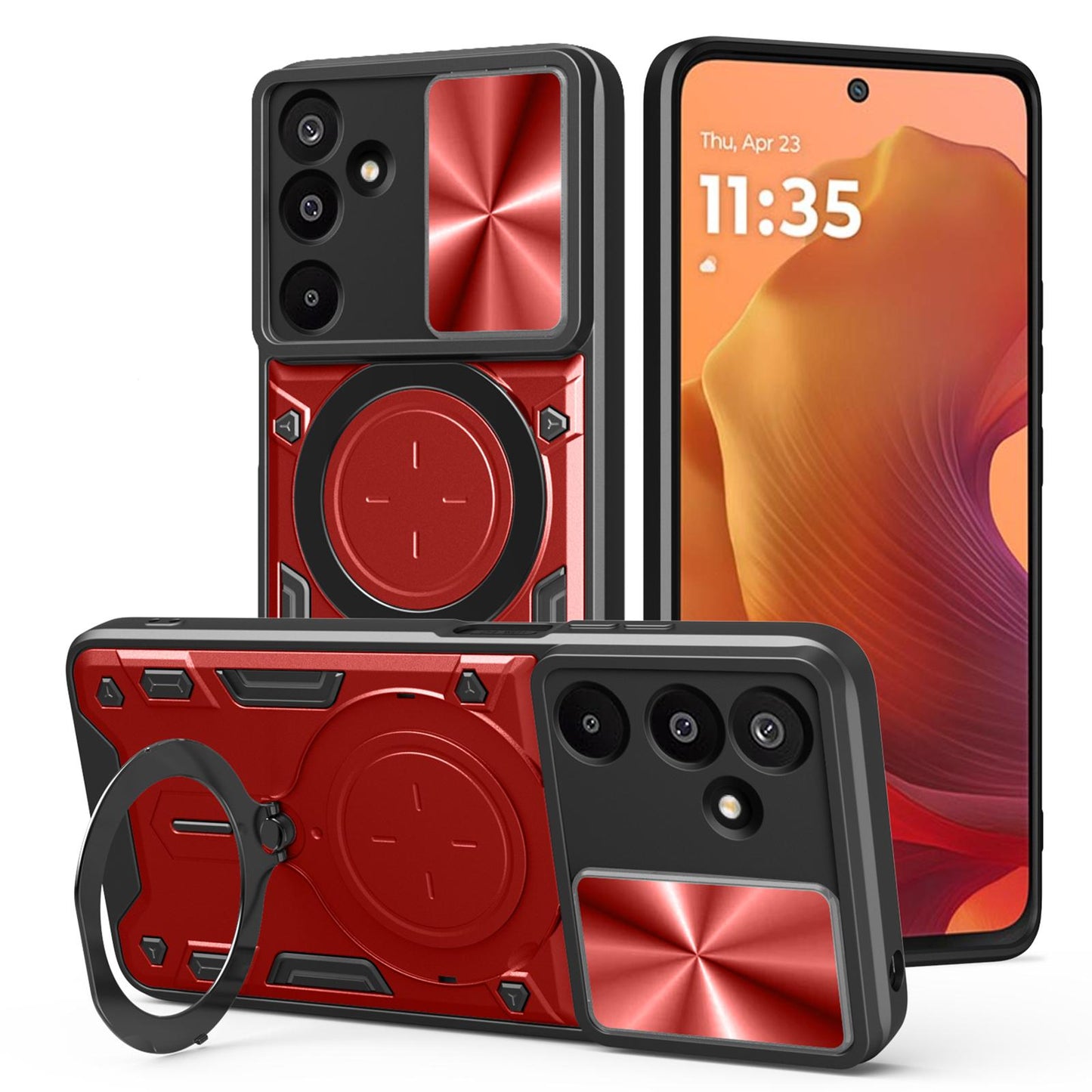 Samsung Galaxy M16 5G Magnetic Holder CD Texture Sliding Camshield Phone Case, TPU PC Shockproof Cover