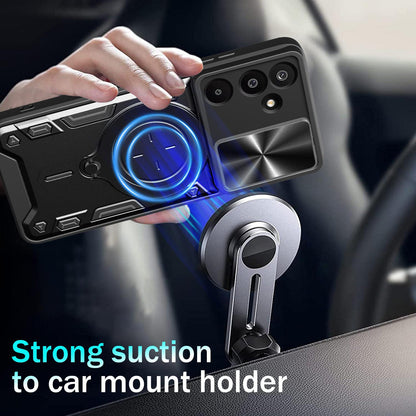 Samsung Galaxy M16 5G Magnetic Holder CD Texture Sliding Camshield Phone Case, TPU PC Shockproof Cover