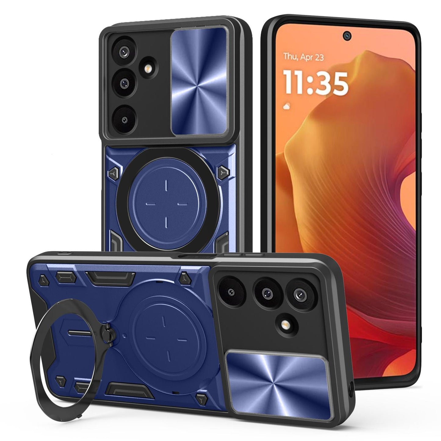 Samsung Galaxy M16 5G Magnetic Holder CD Texture Sliding Camshield Phone Case, TPU PC Shockproof Cover