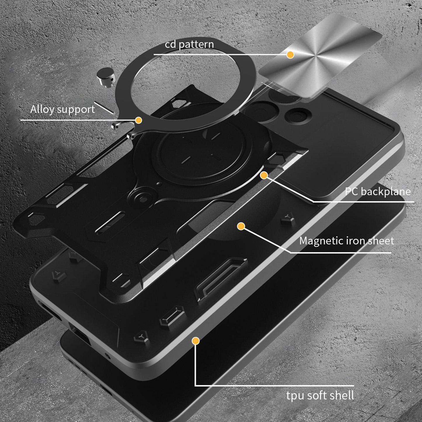 Samsung Galaxy M16 5G Magnetic Holder CD Texture Sliding Camshield Phone Case, TPU PC Shockproof Cover