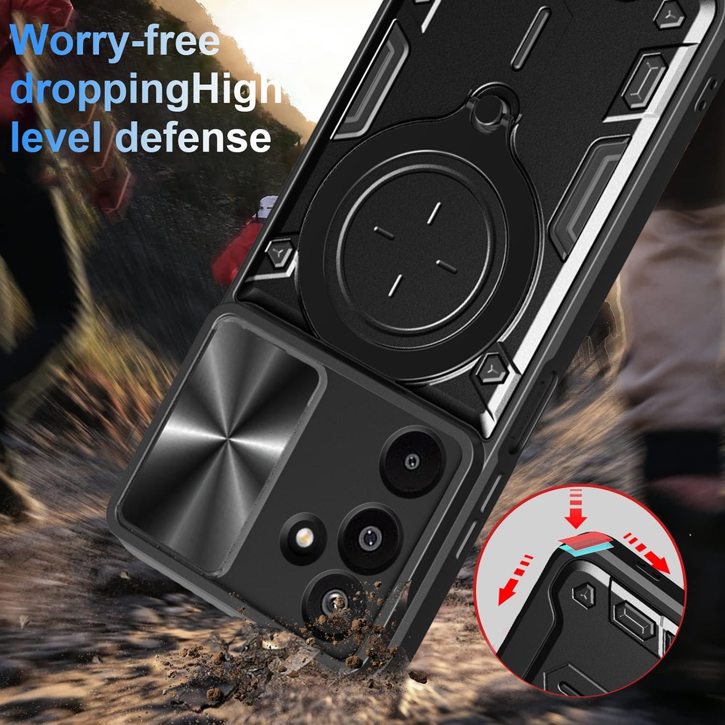 Samsung Galaxy M16 5G Magnetic Holder CD Texture Sliding Camshield Phone Case, TPU PC Shockproof Cover