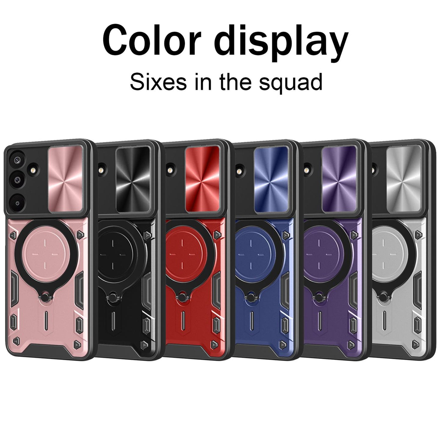 Samsung Galaxy M16 5G Magnetic Holder CD Texture Sliding Camshield Phone Case, TPU PC Shockproof Cover