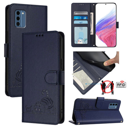 Nokia C300 Cat & Rat Embossed RFID Leather Case, Lanyard, Wallet, Card Slots, Kickstand, Anti-Fall, Scratch-Resistant