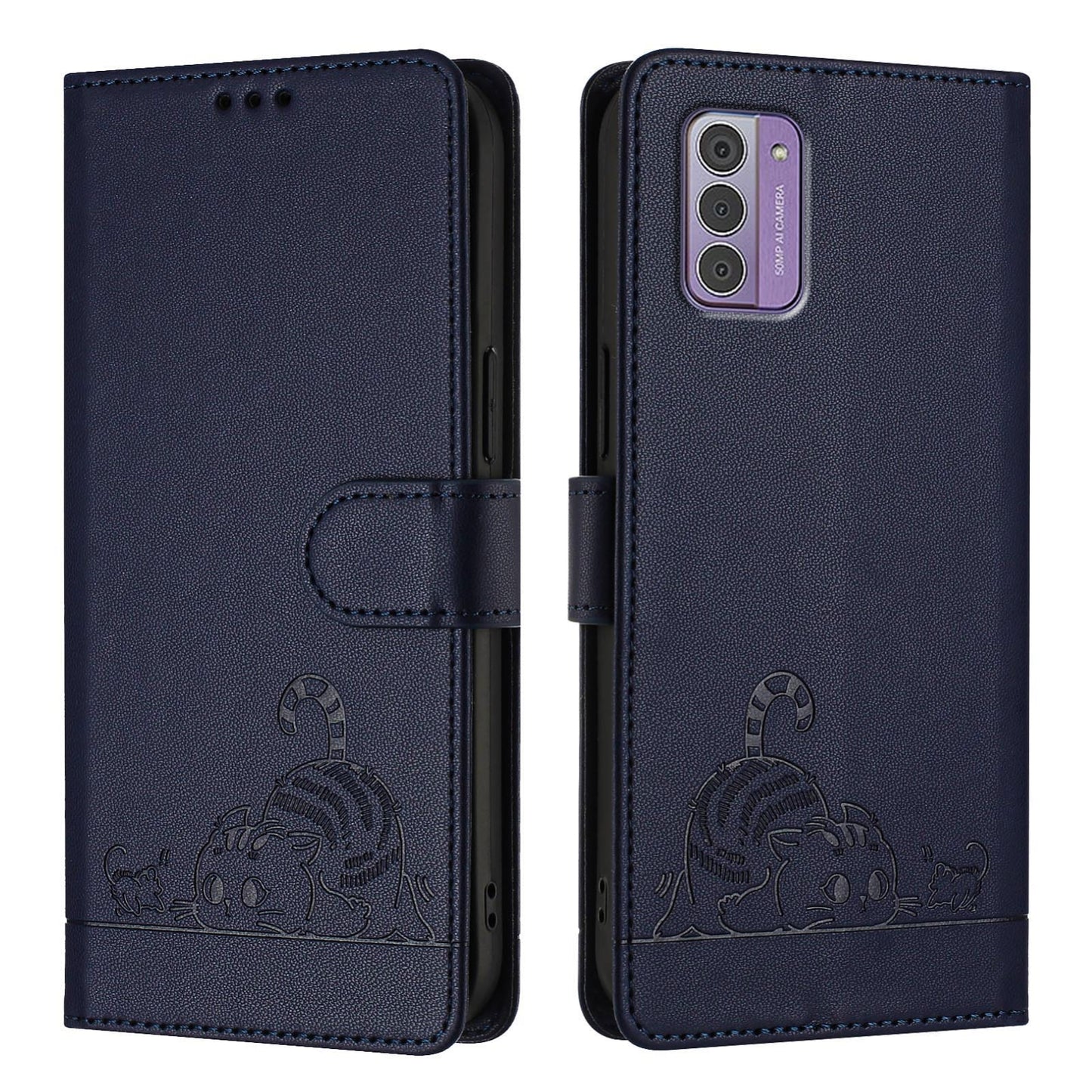 Nokia G42 Cat & Rat Embossed RFID Leather Case, Lanyard, Wallet, Card Slots, Kickstand, Anti-Fall, Scratch-Resistant