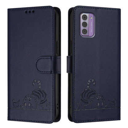 Nokia G42 Cat & Rat Embossed RFID Leather Case, Lanyard, Wallet, Card Slots, Kickstand, Anti-Fall, Scratch-Resistant