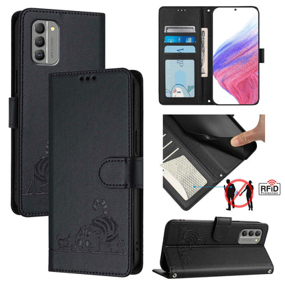 Nokia G400 Cat & Rat Embossed RFID Leather Case, Lanyard, Wallet, Card Slots, Kickstand, Anti-Fall, Scratch-Resistant