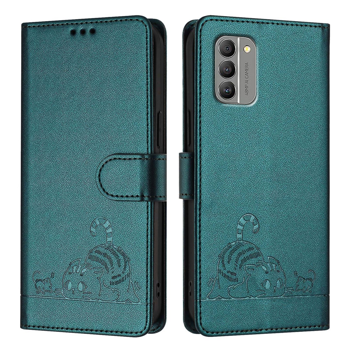 Nokia G400 Cat & Rat Embossed RFID Leather Case, Lanyard, Wallet, Card Slots, Kickstand, Anti-Fall, Scratch-Resistant