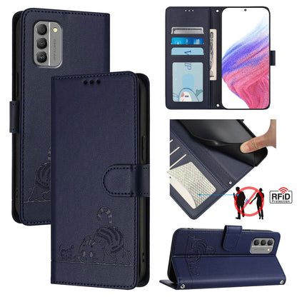 Nokia G400 Cat & Rat Embossed RFID Leather Case, Lanyard, Wallet, Card Slots, Kickstand, Anti-Fall, Scratch-Resistant