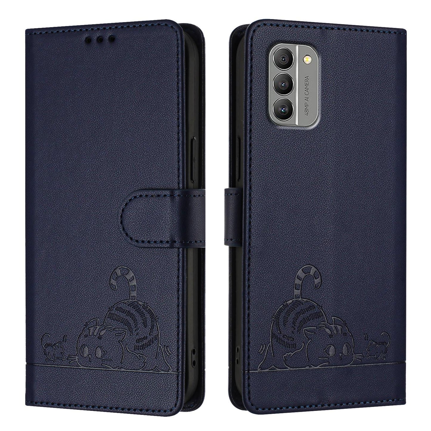 Nokia G400 Cat & Rat Embossed RFID Leather Case, Lanyard, Wallet, Card Slots, Kickstand, Anti-Fall, Scratch-Resistant