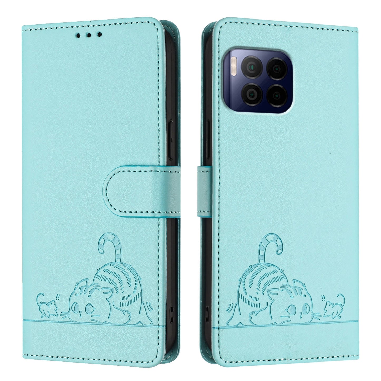 T-Mobile REVVL 7 Pro 5G Cat & Rat Embossed RFID Leather Case, Lanyard, Wallet, Card Slots, Kickstand, Anti-Fall, Scratch-Resistant