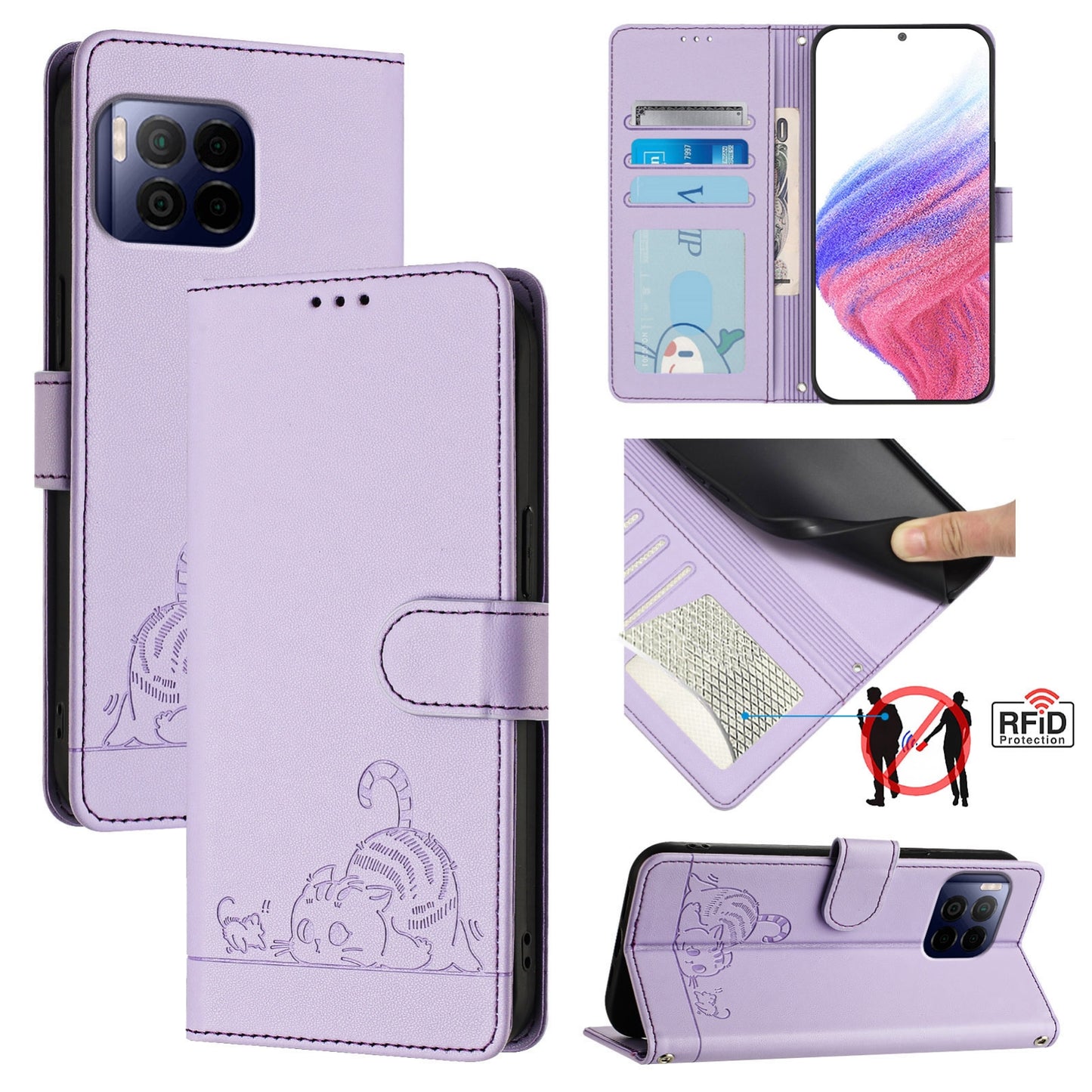 T-Mobile REVVL 7 Pro 5G Cat & Rat Embossed RFID Leather Case, Lanyard, Wallet, Card Slots, Kickstand, Anti-Fall, Scratch-Resistant
